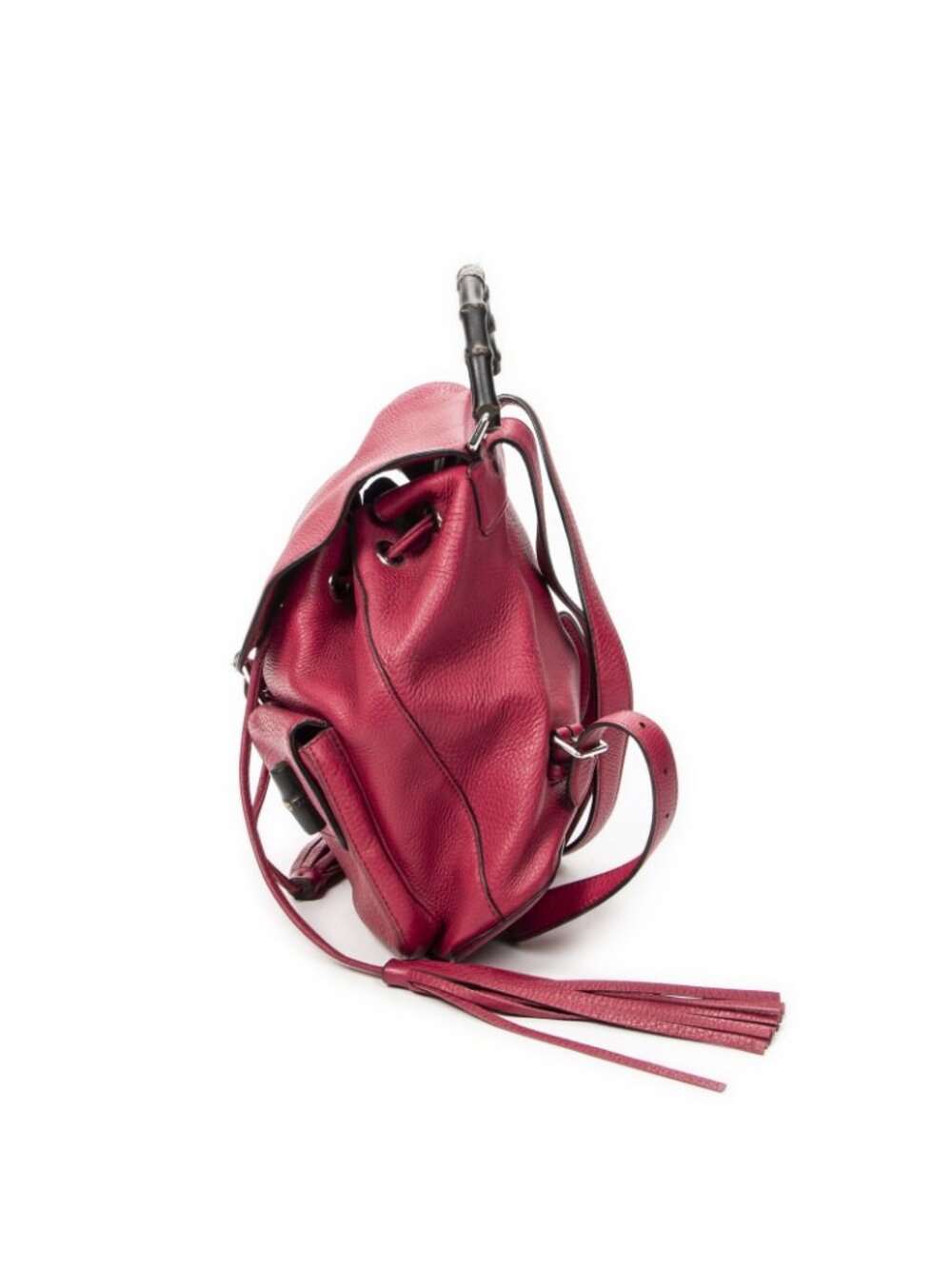 Gucci Bamboo Backpack Tassel Fuchsia Pink Gray Calfskin Leather - Picture 3 of 10
